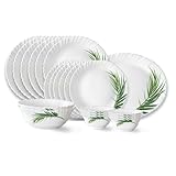 Larah by Borosil Crescent Fluted Series Opalware Dinner Set 21 Pieces for Family of 6 Microwave Dishwasher Safe BoneAsh Free Crockery Set for Dining Gifting Plates Bowls White