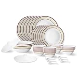 Larah by Borosil Elega Fluted Series Opalware Dinner Set 40 Pieces for Family of 6 Microwave Dishwasher Safe BoneAsh Free Crockery Set for Dining Gifting Plates Bowls White