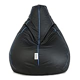Amazon Brand Solimo Premium Faux Leather Bean Bag Filled with Beans Capacity Upto 6 Ft 3 in Height 120 KG Weight 3XL Black with Royal Blue Piping