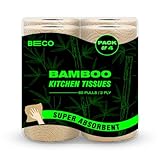 Beco Bamboo 2 Ply Kitchen TissueTowel Roll 240 Pulls 60 pulls x 4 Rolls