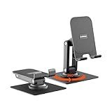 Ambrane 360 Rotation Foldable Design Mobile Stand with Stable Metalic Round Base Multiple Height Angle adjustments Compatible with Smartphones Tablets Kindles iPad Twistand 360 Black