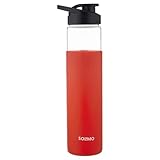 Solimo Borosilicate Glass Bottle with Black Sipper Cap AntiSlip Silicon Sleeve 750 ml