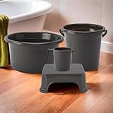 Kuber Industries Set of 4 Bathroom Combo Set Bathing Set Bathware Set TubBucketMug Stool Combo Set for Bathroom Modern Bathroom Accessories Set Gray