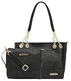 Bagsymalone Unisex Tote Bag Set of 2 Handcrafted Side Tote Bag and Handbag for Office and College Croco Black