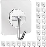SkyWare Adhesive Hooks 132LBMa Heavy Duty Self Adhesive Hooks Transparent Waterproof and Oilproof Wall Hooks for Kitchen Bathroom Shower Door Outdoor Home Improvement Utility Hook Pack of 20