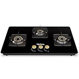 Lifelong 3 Burner Hob Top Battery Operated Gas Stove with Automatic Ignition Toughened Glass Top Gas Stoves for Kitchen Italian Gas Valve