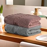 Urbane Home Pack of 2 Cotton HandFace Towels for Men Women Easily Washable Workout Gym Napkins for Men Pocket Towel Grey Brown
