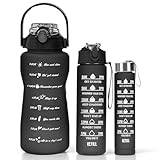 TEKCOOL Water Bottle 3Pcs 2L750ml 300ml Lightweight Leakproof BPAfree Motivational Water Bottle Sipper Time Marker Mobile Holder for Online Gym KidsAdults Office Black Plastic