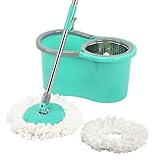 Urbane Home Plastic Spin Mop with Stainless Steel Wringer Big Bucket Moppers for Cleaning Floor 2 Refills 360 Floor Cleaner Mopping Set for Home Office Pocha Stick Mint Green