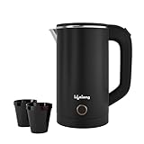 Lifelong Electric Kettle 08 Litre with 2 Cups 600W Stainless Steel Kettle with Double Wall Cool Touch Body 360 Swivel Base Water Level Indicator Auto ShutOff Overheat Protection Black