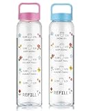 Clazkit Plastic Motivational 1000ml Water Bottle Blue Pink Time Markers Inspirational Slogans Mentioned Encourages More Water Intake EasytoCarry Handle Set of 2