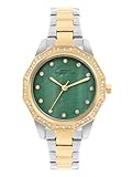 French Connection Mop Green Round Dial with Gold Two Tone Stainless Steel Metal Strap Watch at 2191