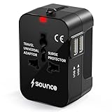 Sounce WorldMate 80W Universal Travel Adapter All in One International Travel Plug for 150 Countries USUKEUAU Dual USB 24A Fast Charging Builtin Safety Fuse Compact Worldwide Charger
