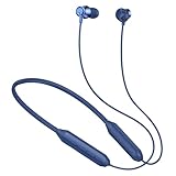 Kratos Blue Bluetooth Neckband with 55H Playtime Deep Bass Stereo Sound HD Calls Magnetic Earbuds Voice Assistant TypeC Fast Charging Rich Audio Hollow Switch for Comfort Style