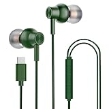 Kratos Tune V6 C Type Earphones Wired Deep Bass Drivers Earphone Inline Control Type c Headphones with Mic Comfort Fit Type c Earphone with Volume ControlMetallic C pin Earphones Green