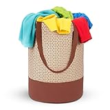 GLUN Round Printed Laundry Bag Beige Brown Foldable Waterproof 45 Liter Capacity