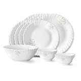 Amazon Larah by Borosil Ingot Fluted Series Opalware Dinner Set 13 Pieces for Family of 4 938