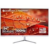 ZEBRONICS EA124 LED Monitor 24 inch 604cm 250 nits 100Hz FHD 1920×1080 HDMI VGA Ultra Slim Bezel Builtin Speakers Metal Stand Wall Mountable