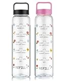 Clazkit Plastic Motivational 1000ml Water Bottle Black Pink Set of 2