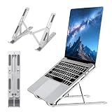 SL222 Premium ABS Plastic and Silicone Laptop and Tablet Stand Foldable Design Mini Portable Laptop Raiser Compatible with MacBook Dell HP Lenovo All Laptops Silver