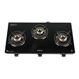 Havells GEOSLIM Gas stove 3 Heavy Duty Forged Brass Burner6 mm Toughened GlassPremium ValvesRemovable Drip TraySoft Touch Knobs5 year Warranty on Burners Glass Valves by Havells Black