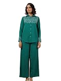Forest Green Work Detailed Front Cotton Flex CoOrd Set