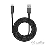 Celly USB Type A to Micro USB Data and Charging Cable Turbo Charge Compatible Nylon Braided and Heavy Duty Protection UltraResistant Cable with Aluminium Connectors 1Meter Black USBMICRONYLBK