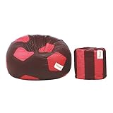 Sattva Combo Football Bean Bag Cover and Round Footstool Cover Without Beans Maroon Pink