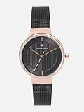 Daniel Klein Analog Black Round Dial Rose Gold Case Black Mesh Strap WaterResistant Wrist Watch for Women Girls Ladies DK118105
