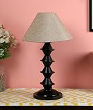 tu casa Off White Jute Shade with Black MetalIron Base Table Lamp Elegant Bedside Desk Lamp for Bedroom Living Room Office Home Décor Gifting Height 17 InchNo Blub Included
