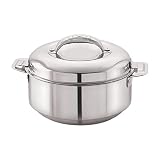 CELLO Stainless Steel Casserole 2000ml Silver Silver Serveware for Kitchen Casserole with Lid 2L