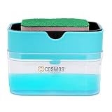 ECOSMOS Smarty Soap Dispenser and Dishwasher Liquid Holder Liquid Dispenser Through Pump Black 350 ML with Free Sponge Made in India Medium Sky Blue