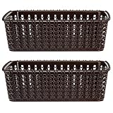 Kuber Industries Multipurposes Small M 15 Plastic Rectangular BasketOrganizer For Kitchen CountertopsCabinets Bathrooms Without Lid Pack Of 2 Brown