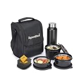SignoraWare Monarch Stainless Steel Lunch Box Easy to Carry Microwave Safe Leakproof Great for Office Executive Best for Picnic and Outings 500ml350ml200ml100ml750ml Setof5 Black