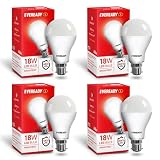 Eveready 18W LED Bulb 1800 Lumen 4KV Surge Protection Long Life Low Maintenance BIS Certified 1 Year Warranty 100 Lumens Per Watt Cool Day Light 6500K B22 Pack of 4