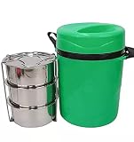 ATEVON Collection Stainless Steel Insulated 3Tier Lunch Box Durable Leakproof Keeps Food Warm Ideal for Work School Picnics