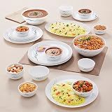 Larah By Borosil Moon Sara Dinner Set 27 Pcs Opal Glass Dinner Plates Bowls Crockery Set for Dinning White