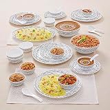 Larah By Borosil Moon Milky Way Dinner Set 33 Pcs Opal Glass Dinner Plates Bowls Crockery Set for Dinning White