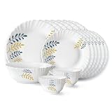 Larah by Borosil Niva Fluted Series Opalware Dinner Set 19 Pieces for Family of 6 Microwave Dishwasher Safe BoneAsh Free Crockery Set for Dining Gifting Plates Bowls White