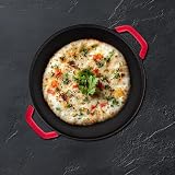 Pigeon by Stovekraft PreSeasoned Cast Iron Tawa 30 cm PreSeasoned with 100 Vegetable Oil Naturally Nonstick High Pressure Casting ToxinFree Nostalgic Taste Double Side HandlesInduction and Gas Stove Compatible