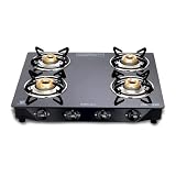 Bajaj Ultra 4 Burner Gas Stove 6 MM Toughened Glass top with Charcoal Finish Powder Coasted Frame 4 Brass Burners 1Yr Warranty by Bajaj Black