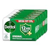 Dettol Original Bathing Soap Bar with 12 HR protective shield 750gm Kills 9999 Germs 150g Pack of 5