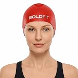 Boldfit Silicone Swimming Cap for Men Women Kids Easy Fit Long Hair Red