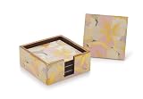 Attro Coaster 6Pcs Square Wooden Coaster Set for Room Décor Office Tea Coffe and Drink 6pcs Petal Gold