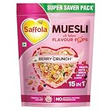 Saffola Muesli Fruit Nut Berry Crunch with Flavour Pops 700 gm 15 in 1 Fruit and Nuts Seeds Millet more Cereals for breakfast rich in wholegrain protein fibre