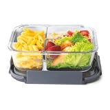Signoraware Slim Borosilicate Glass Three Compartment Lunch box Leakproof Silicone seal Heat Resistant Great for Office outdoor Activities Best for Storing Leftovers 1 Ltr Clear