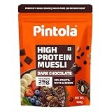 Pintola High Protein Muesli Dark Chocolate Cranberry 400g 24g Protein High Fibre Trans Fat Free with Brown Sugar Real Fruits Muesli for Breakfast Food Muselies Fruit Nuts and Seeds 400g