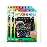 GLUN Scratch Notepad with Magical Rainbow Color Pencil Stick Notepad Educational Toy for Kids Wooden Stylus 3 Drawing notpad for Girls and Boys