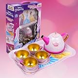 PlayMagic Childrens Tea Set Princess Tea Party Set Toy Pretend Play Gifts Age 36 Kids Girls Toys Kitchen Tea Set Princess 14 PiecesKitchen Pretend Play for Girls Boys