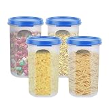 SIMPARTE Smart Slim Storage AirTight Leak Resistant Plastic Round Modular Container For Juice Snacks Spices Chia Seeds Stackable BPA Free Food Grade 585 ML Light Blue Set of 4